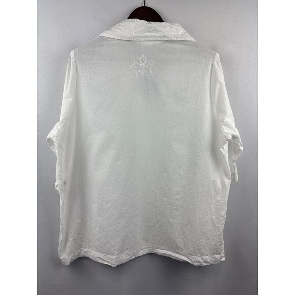 Women’s Yazdi Size M/L White Cotton Long Sleeve Button Up with Floral Embroidery - Picture 4 of 7
